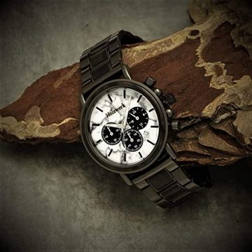 Holzwerk Chronograph BERCHING Herren Edelstahl & Holz Armband Uhr in schwarz, weiß