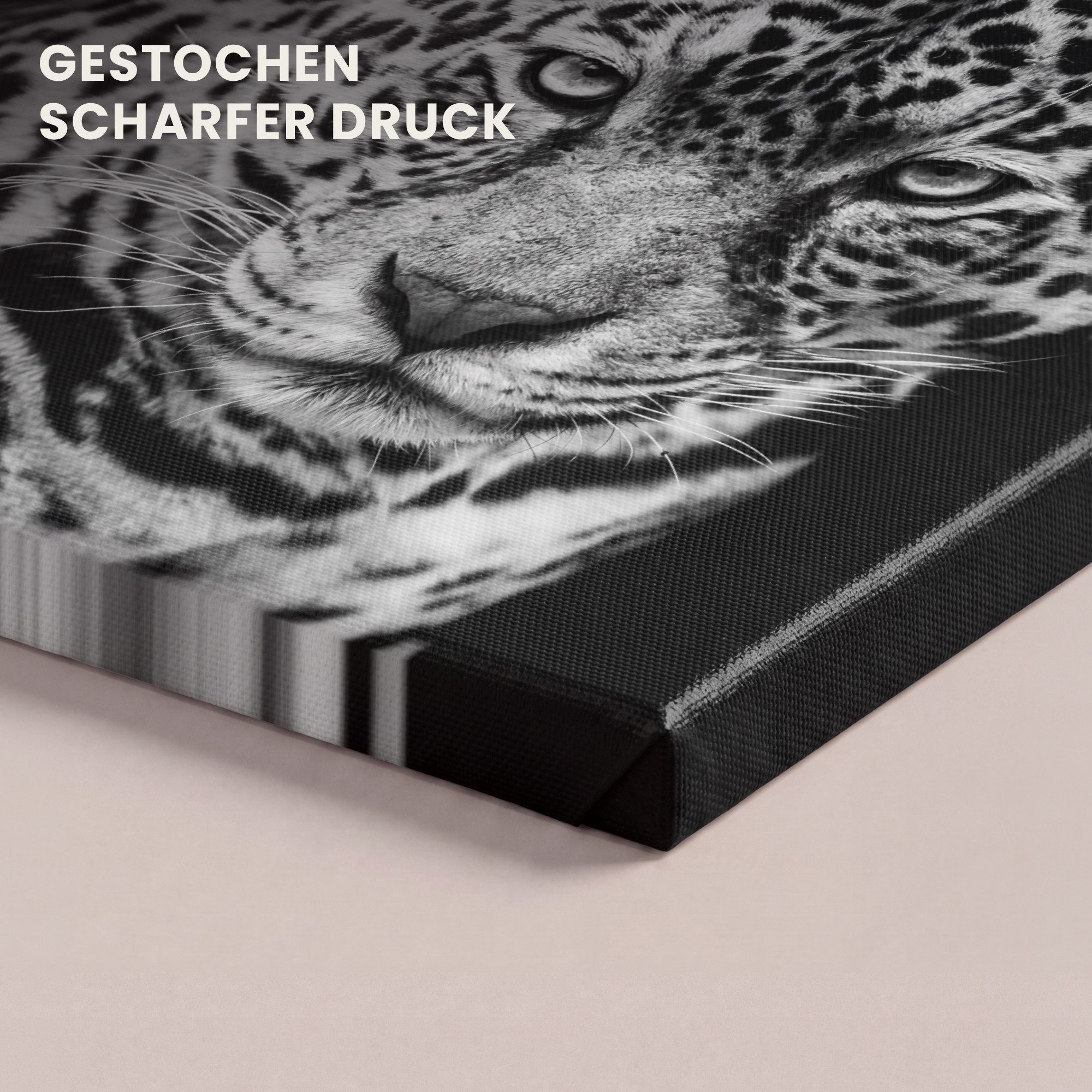 OneMillionCanvasses® Leinwandbild Leopard - Tiere - Schwarz - Weiß - Porträt, Fotodruck (1 St), Leinwand Bilder Klein, Wand Dekoration Aesthetic 30x20 cm – Bild 3 von 5