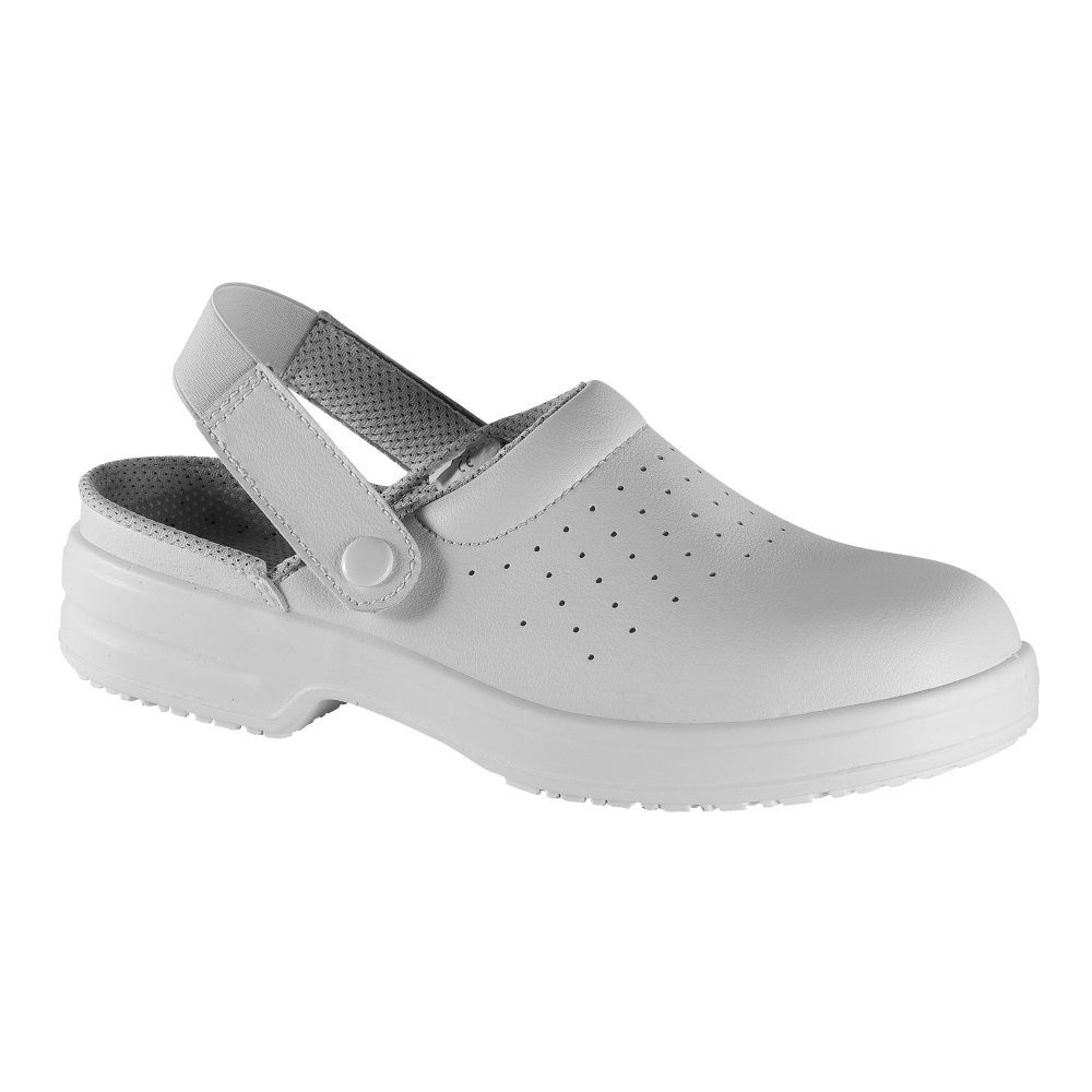 SAFEWAY Sicherheitsclogs weiß perforiert mit Stahlkappe Sicherheitsschuh Fersenriemen klappbar, abnehmbar