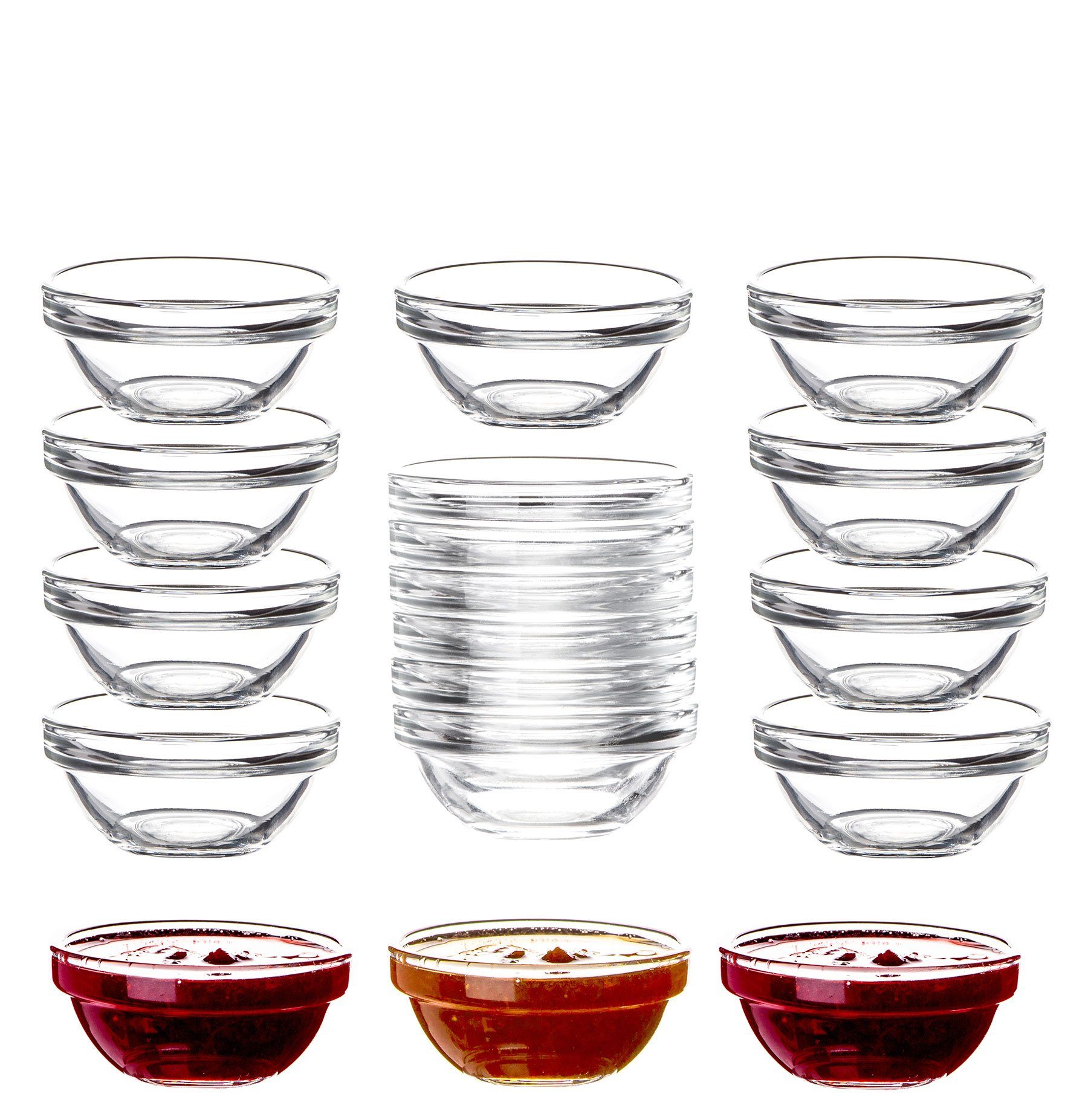 Luminarc Dipschale Glas Für Dip, Marmelade, Konfitüre Stapelbar Mini-Soßenschalen, Glas, (Set, 18-tlg), Bruchresistent, Zeitloses Design, Spülmaschinenfest