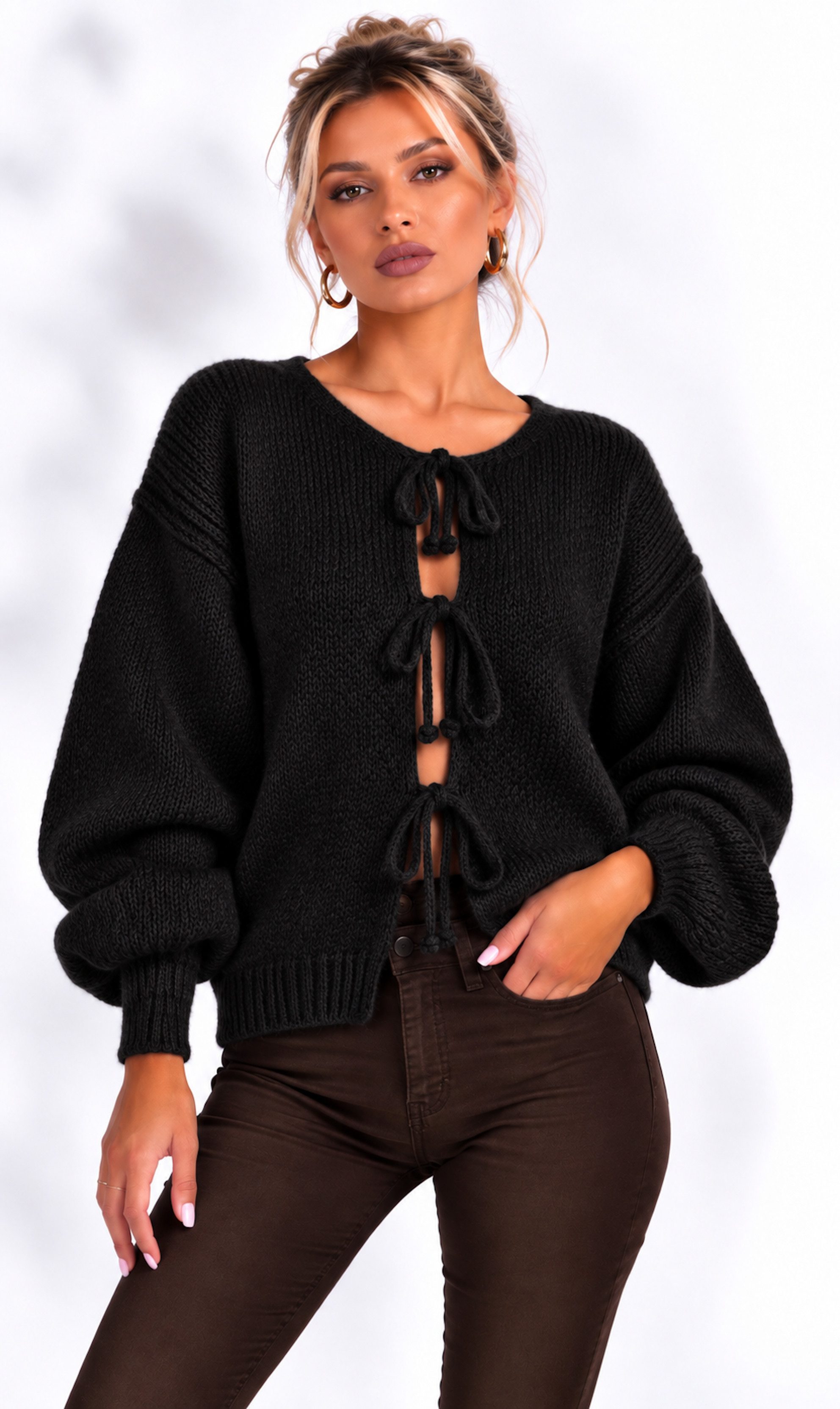 Worldclassca Cardigan WORLDCLASSCA Damen Cardigan Oversize Strickjacke mit Schleife Fashion Neue Kollektion - Stilvolle und gemütliche Strickmode für Damen