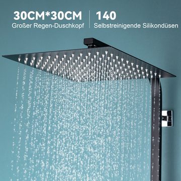 AuraLum pro Duschsystem mit Thermostat Duscharmatur Regendusche Duschset Duschsäule Dusche, mit Quadrat Regenbrause 30 x 30 cm
