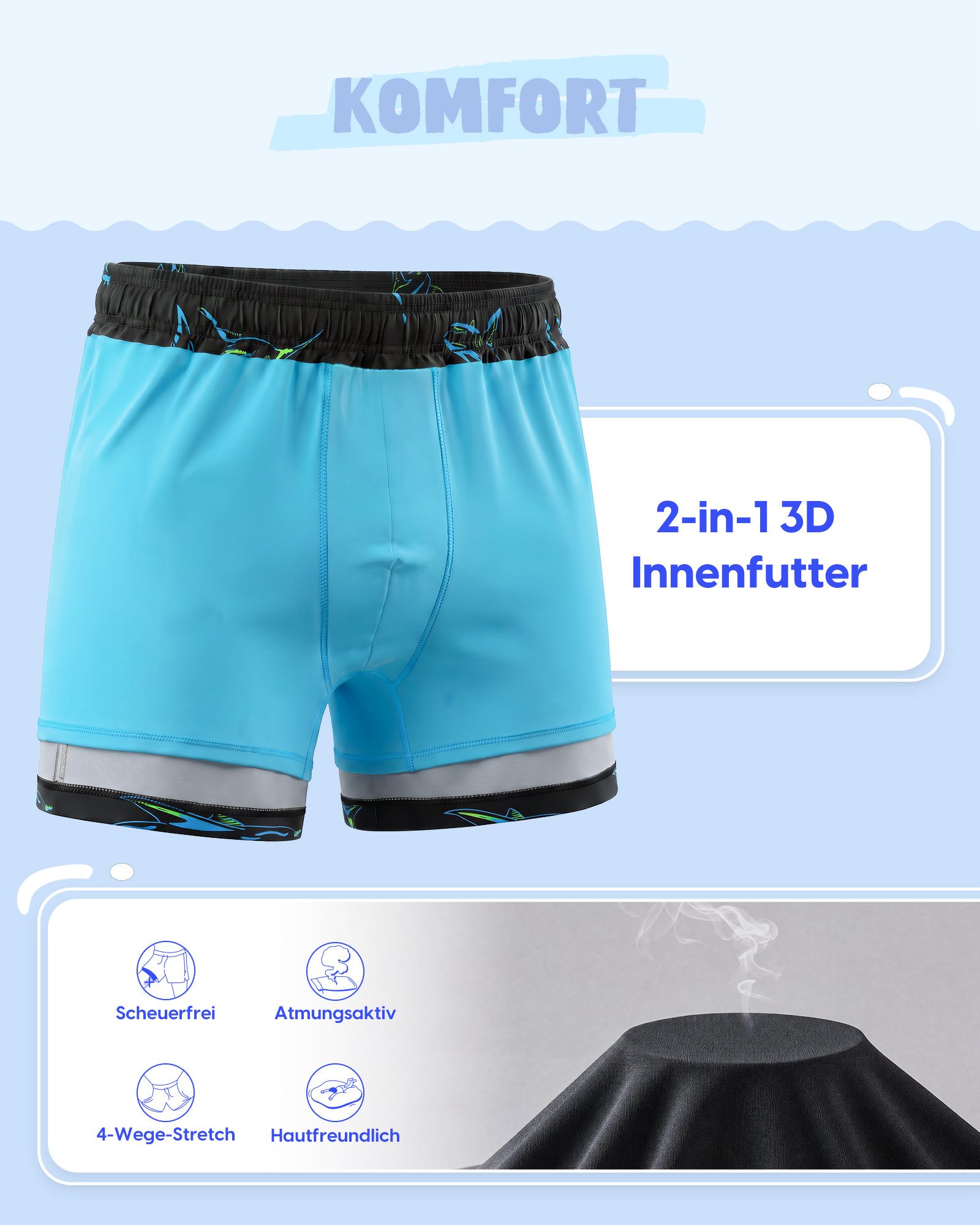 MaaMgic Badehose Shorts Jungen 2-in-1 mit verstellbarem Kordelzug (1-St) Stretch Schwimmshorts mit Innenfutter für Strand und Schwimmbad – Bild 3 von 5