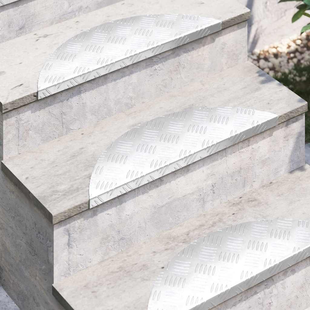 vidaXL Stufenmatte Treppe Tritt 15 stk. 60 x 18 x 2,5 cm Silber Aluminium Halbmond, Oval, Höhe: 2.5 mm