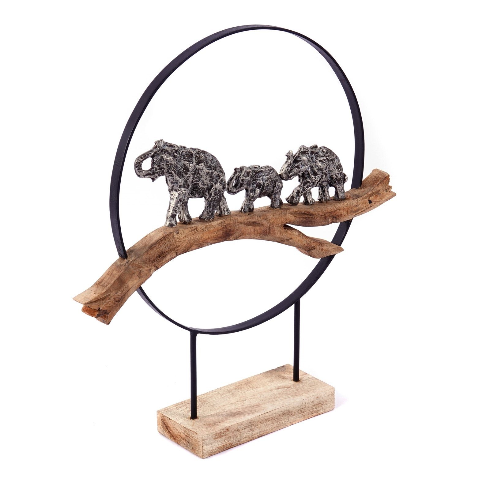 CREEDWOOD Skulptur SKULPTUR "ELEPHANTS IN RING", Mangoholz, Deko Aufsteller Elefanten