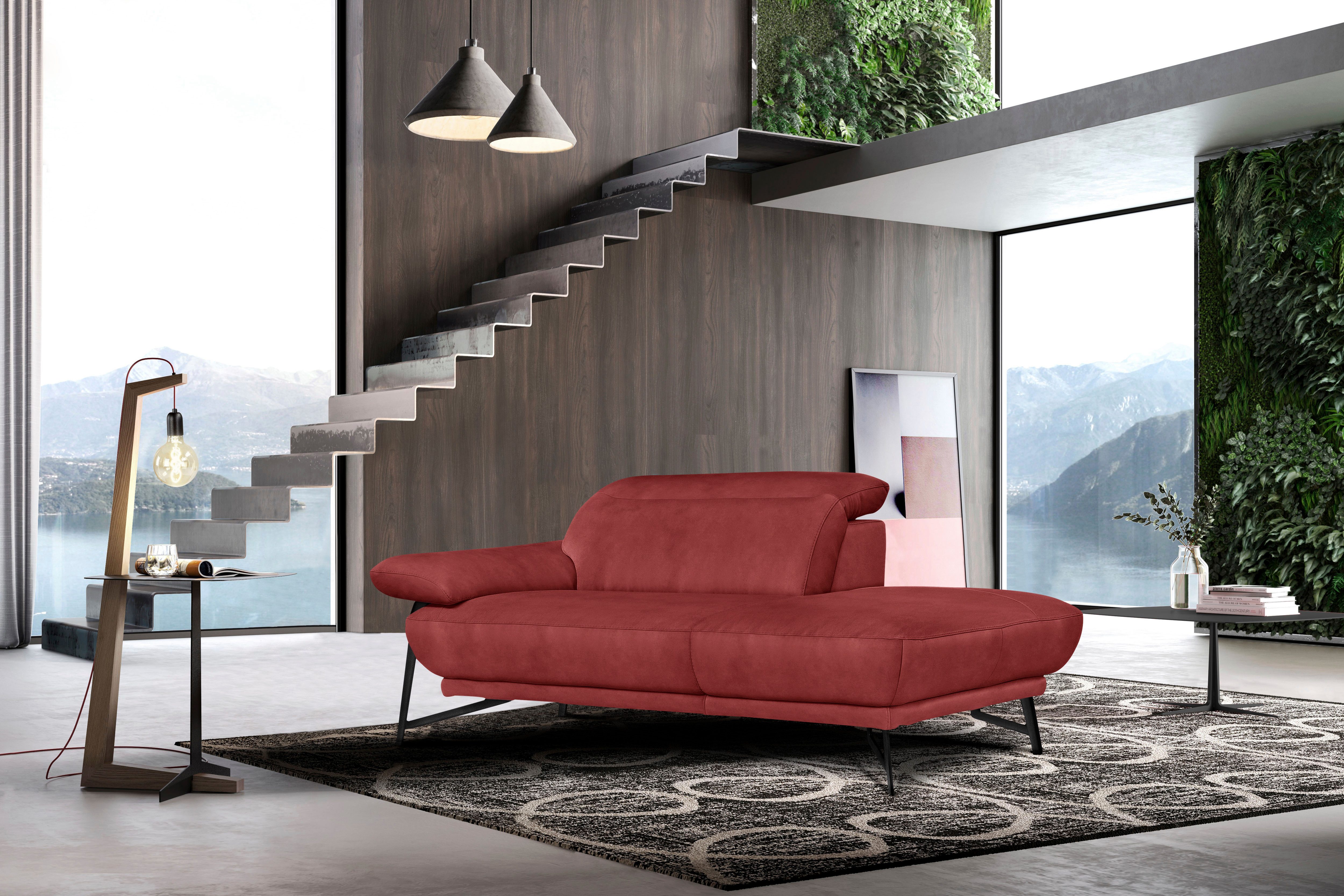 Egoitaliano Ottomane Anais, erstklassiges Designsofa, Breite 179 cm, Fußfarbe schattengrau, Kopfteil verstellbar, Luxus-Microfaser Lederoptik, marsala