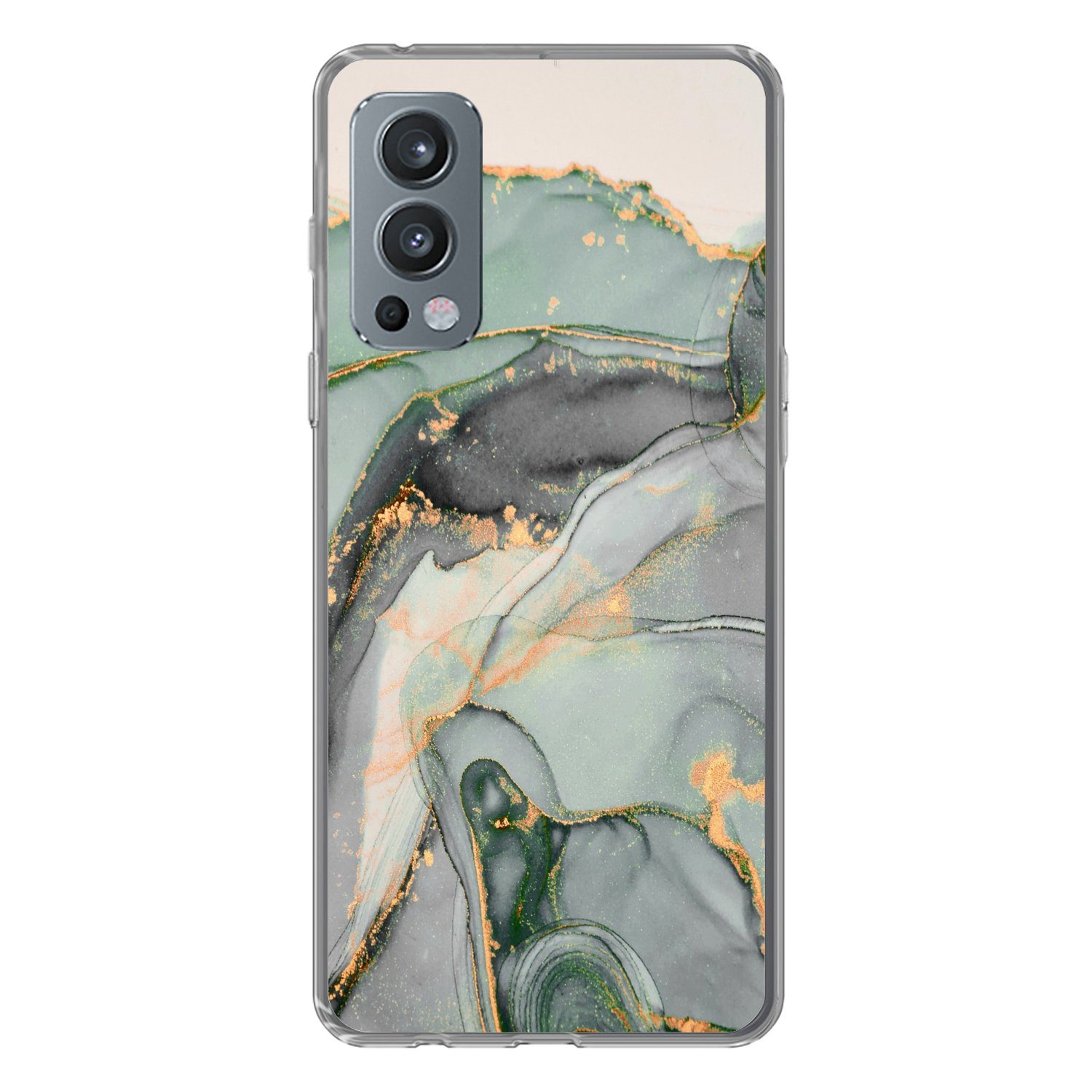 MuchoWow Handyhülle für OnePlus Nord 2 5G Gold - Marmor - Grün - Luxus - Glitzer - Marmoro, Phone Case, Silikon, Schutzhülle Dünn