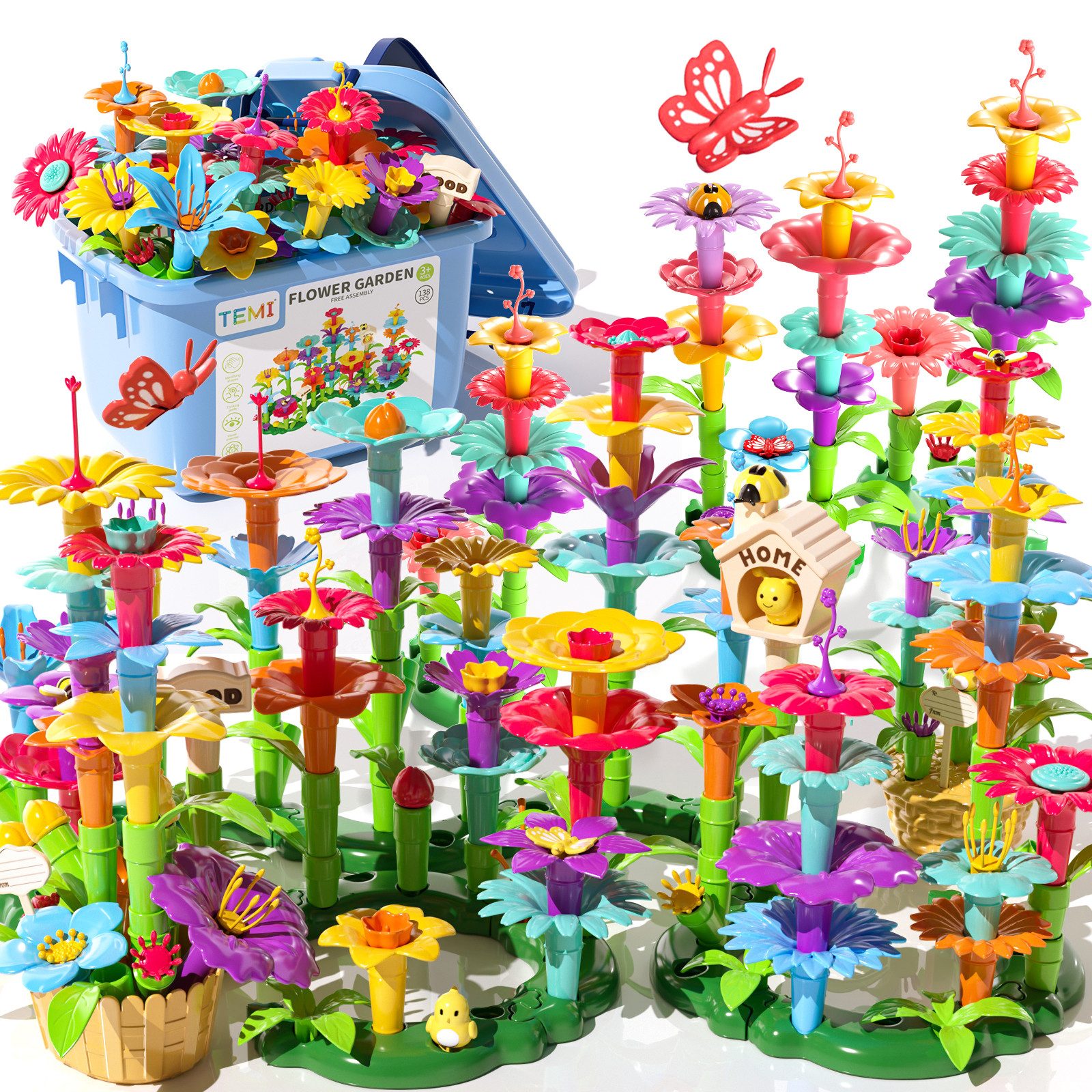 TEMI Blumen Stapelspielzeug, Blumengarten Spielsteine Spielbausteine, günstig online kaufen