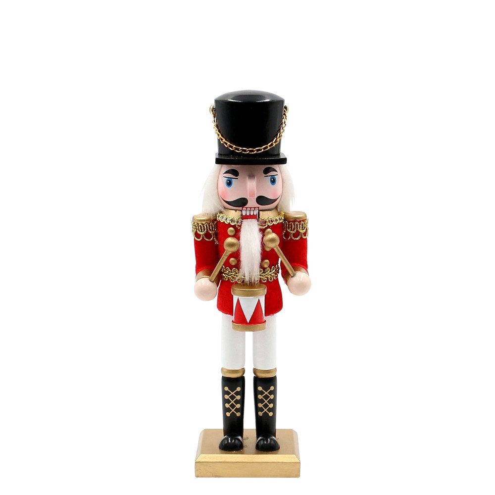 Dekohelden24 Nussknacker Holz Nussknacker mit edlem Gewand in rot und gold, Ausführung und, Trommel als Accessoire, traditionelles weihnachtliches Design