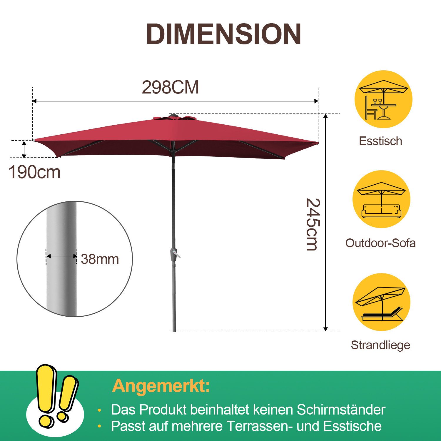Clanmacy Sonnenschirm Rechteckig Balkonschirm 300x200 cm günstig online kaufen