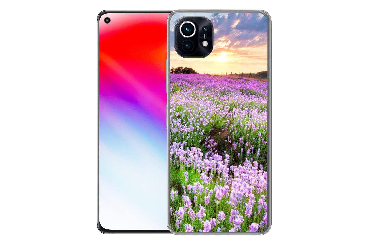 MuchoWow Handyhülle für Xiaomi Mi 11 Blumen - Lavendel - Lila - Himmel - Sonnenuntergang -, Phone Case, Silikon, Schutzhülle Dünn
