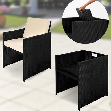 Casaria Balkonset Cube, Polyrattan Tisch 2 Stühle 7 cm Auflagen 5 cm Rückenkissen Draußen