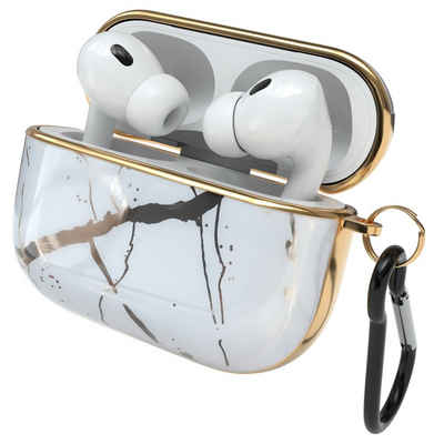 EAZY CASE Kopfhörer-Schutzhülle IMD Motiv Case kompatibel mit Apple AirPods Pro 2, Box Cover Rutschfestes Etui Hardcover Hülle für Airpods Weiß / Gold