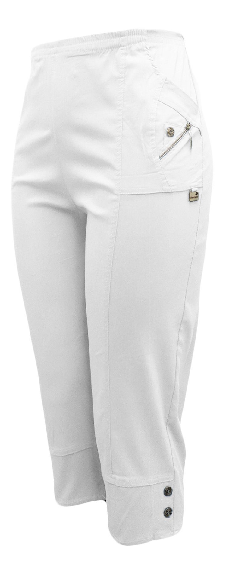 Aurela Damenmode 3/4-Hose Kurze Damen Sommerhose 3/4 lang angenehme Schlupfhose luftig leicht und mit Stretchgewebe elastisch, auch in großen Größen, mit elastischem Bund, Casual, Basic, Classic Weiß