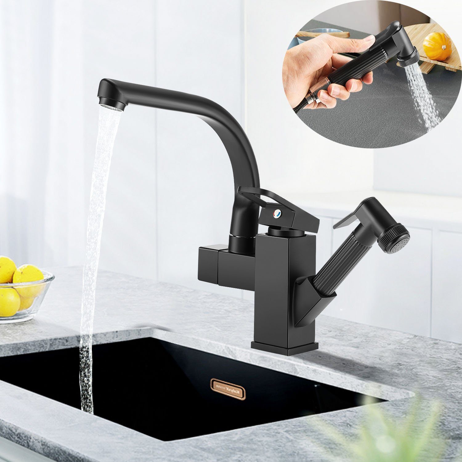 LETGOSPT Küchenarmatur Edelstahl Wasserhahn für Küchenspüle mit herausziehbarem Brause Hahn 360° Drehbarer Küchenarmatur