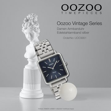 OOZOO Quarzuhr Oozoo Damen Armbanduhr silber, (Analoguhr), Damenuhr eckig, klein (ca. 29mm) Edelstahlarmband, Fashion-Style