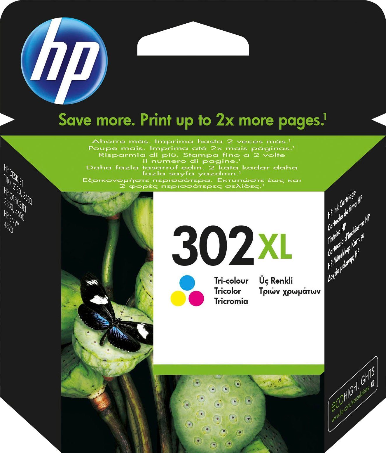 HP 302XL Tintenpatrone (Packung, original Druckerpatrone 302 cyan/magenta/yellow XL)