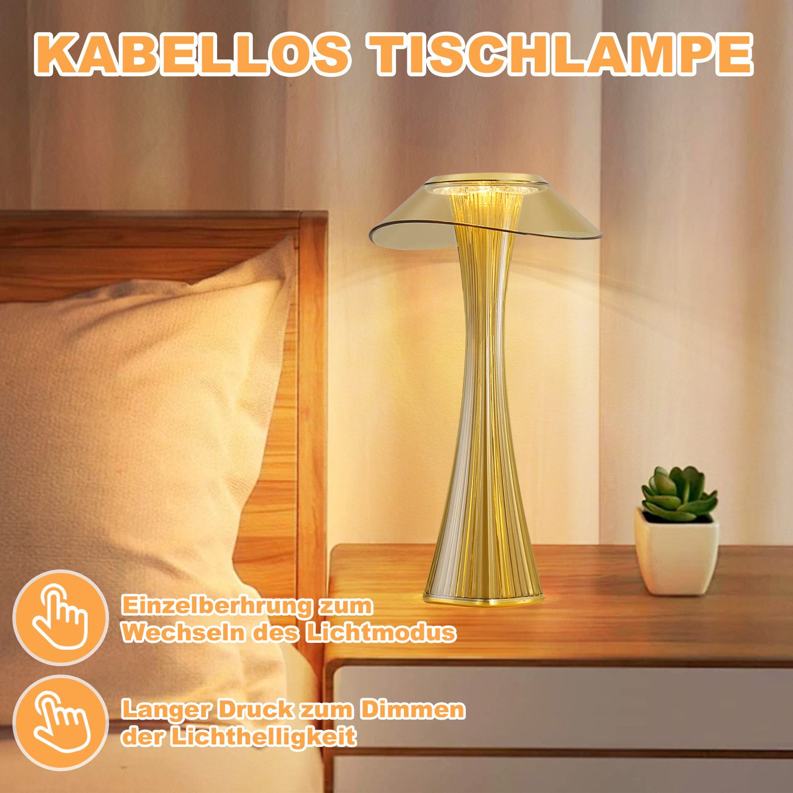 Nettlife LED Nachttischlampe Dimmbar Modern USB mit 3 Helligkeitsstufen Tischleuchte Tischlampe, Dimmbar, LED fest integriert, Naturweiß, Kaltweiß, Warmweiß, fü – Bild 5 von 5