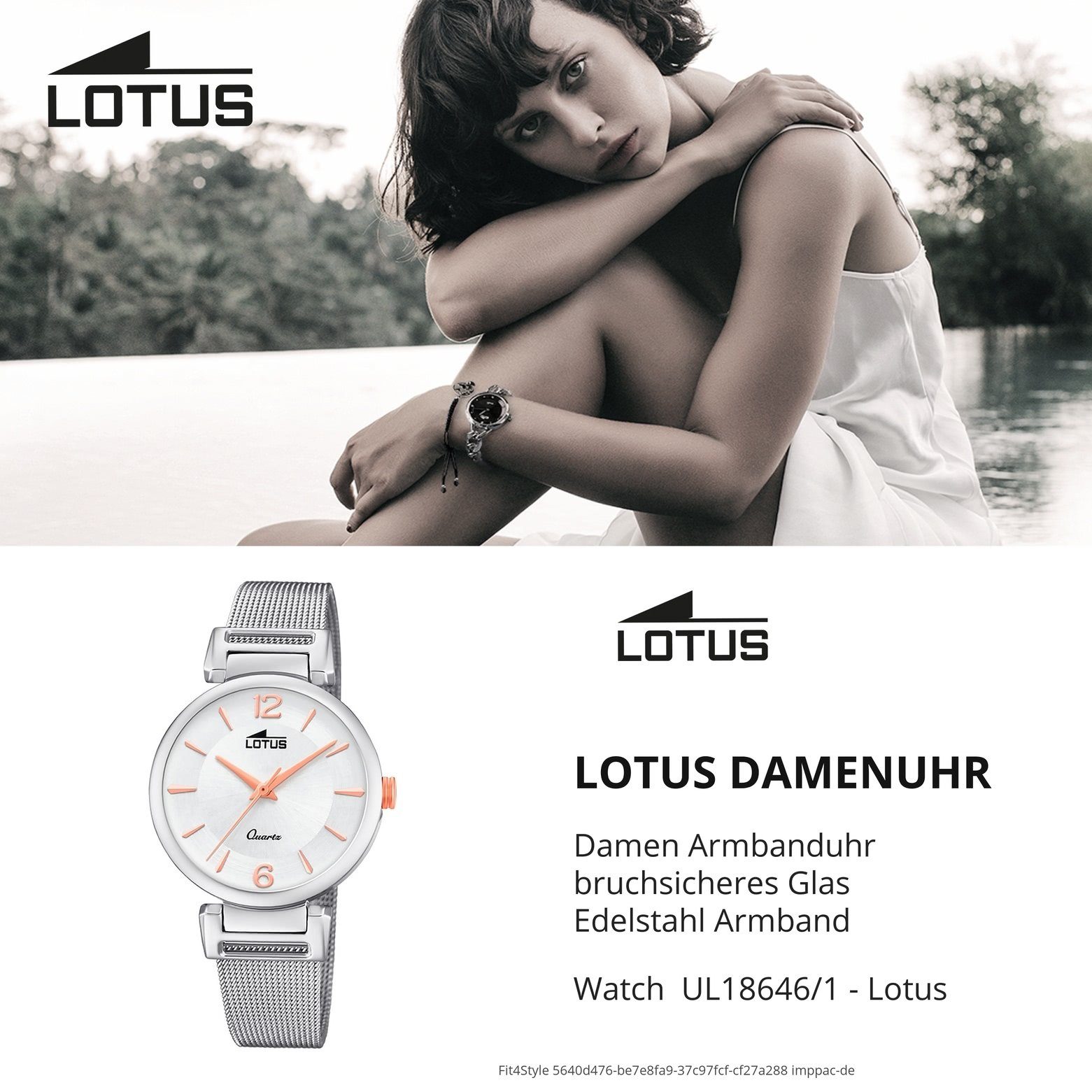 Lotus Quarzuhr LOTUS Damen Damen 18646/1, Edelstahlarmband Fashion silber Armbanduhr rund, Uhr