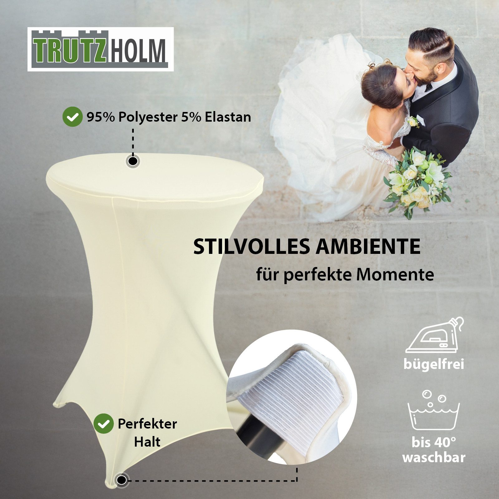 TRUTZHOLM Stehtisch Bistrotisch mit Husse Partytisch klappbar Ø 80 cm Höhe 110 cm, Tisch klappbar und pflegeleicht, Husse bügelfrei und 40° waschbar