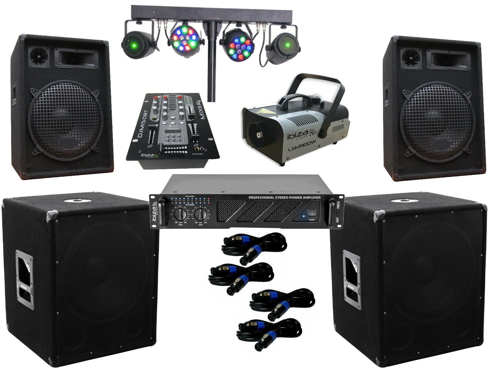 PA Party Lautsprecher Subwoofer Verstärker BT Mixer Lichtset Nebelmasc Party-Lautsprecher