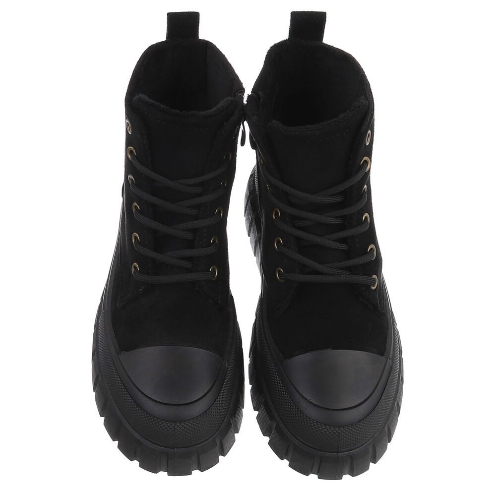 Ital-Design Damen Plateau Schnürstiefel mit Chunky-Sohle Schnürstiefelette (92002653) Keilabsatz/Wedge Stiefeletten in Schwarz – Bild 4 von 5