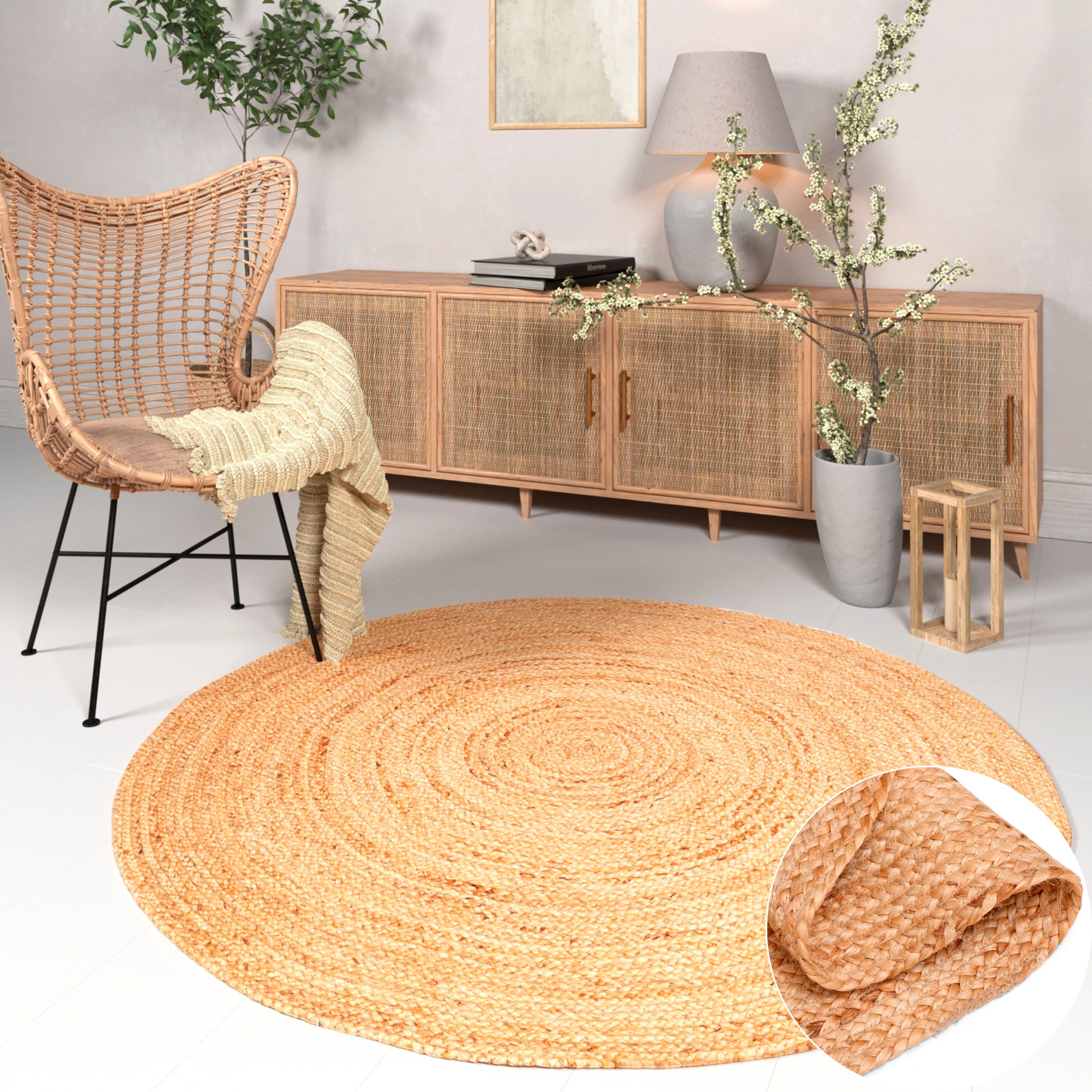 OTTO home Teppich Bjarka, rund, Höhe: 10 mm, meliert, 100% Jute, handgewebt günstig online kaufen