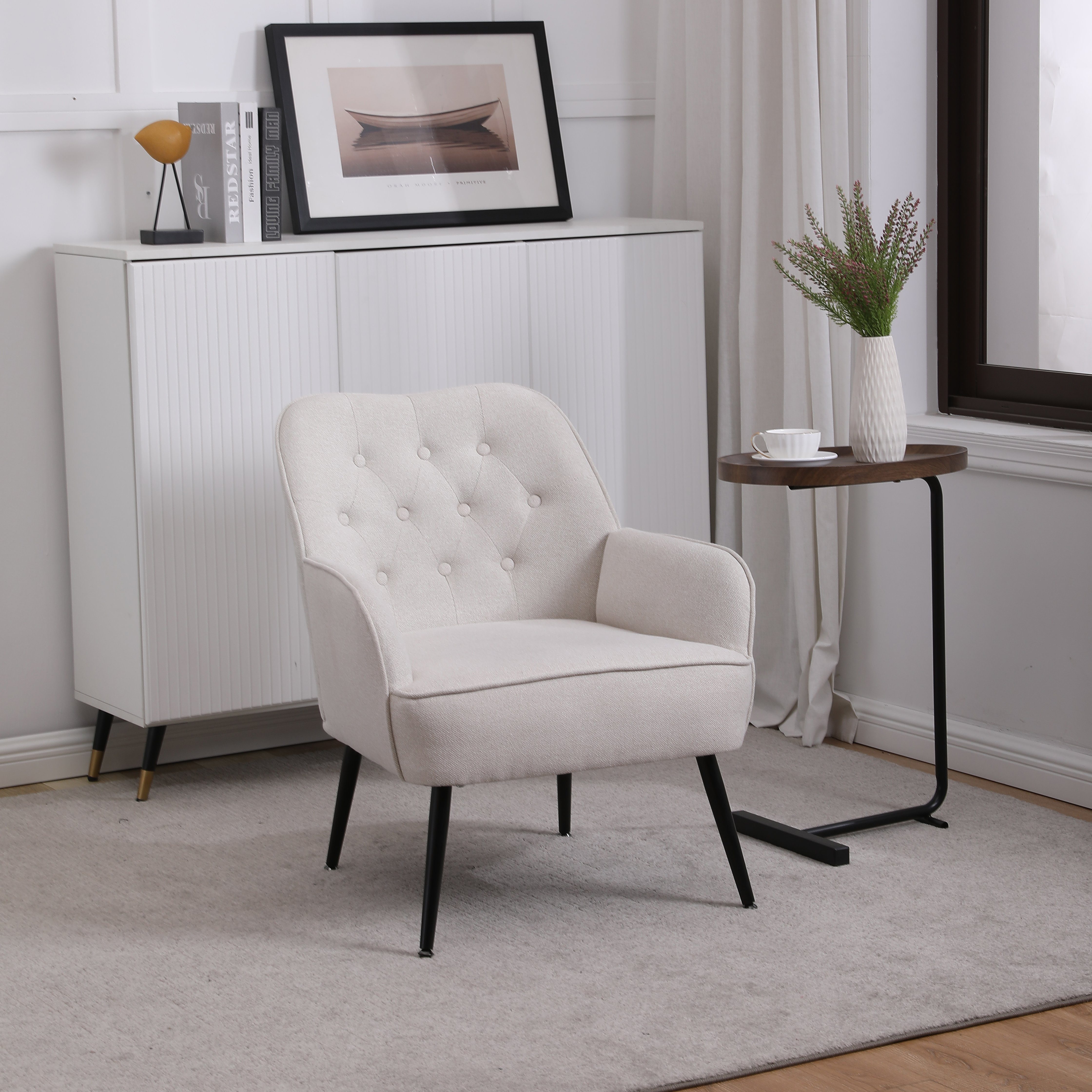 HAUSS SPLOE Loungesessel Ohrensessel Polstersessel Fernsehsessel Einzelsofa (Büro Freizeit Gepolsterte Einzelsofa Stuhl), Kaffee Stuhl mit Metallbeinen weiß