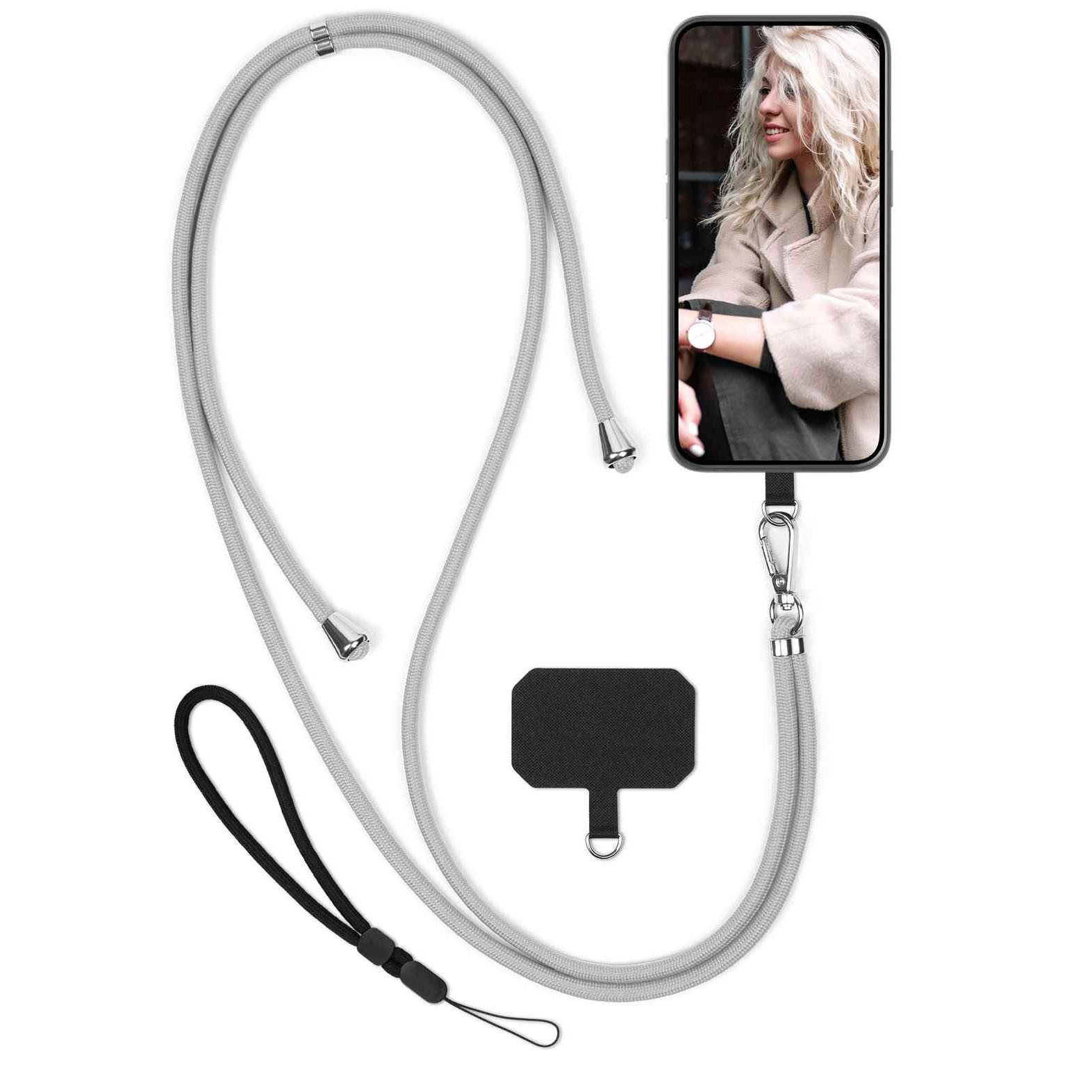 moex Handykette für iPhone X Handyband ohne Hülle Unleash Grau 5,8 Zoll, Umhängeband mit Karabiner Handy Kette zum Umhängen Band abnehmbar