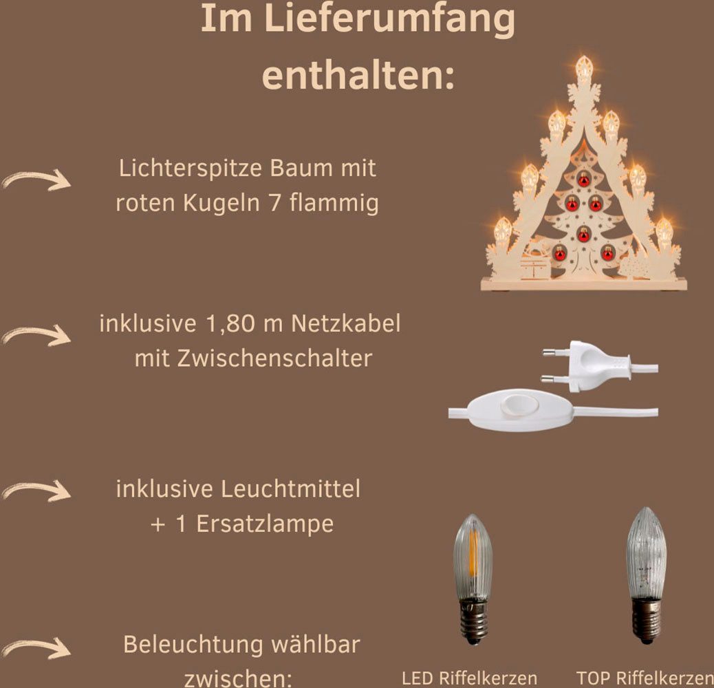 Weigla LED Lichterbogen Weihnachtsbaum mit Kugeln, Made in Germany (1-tlg), Lichterspitze, 7-flammig