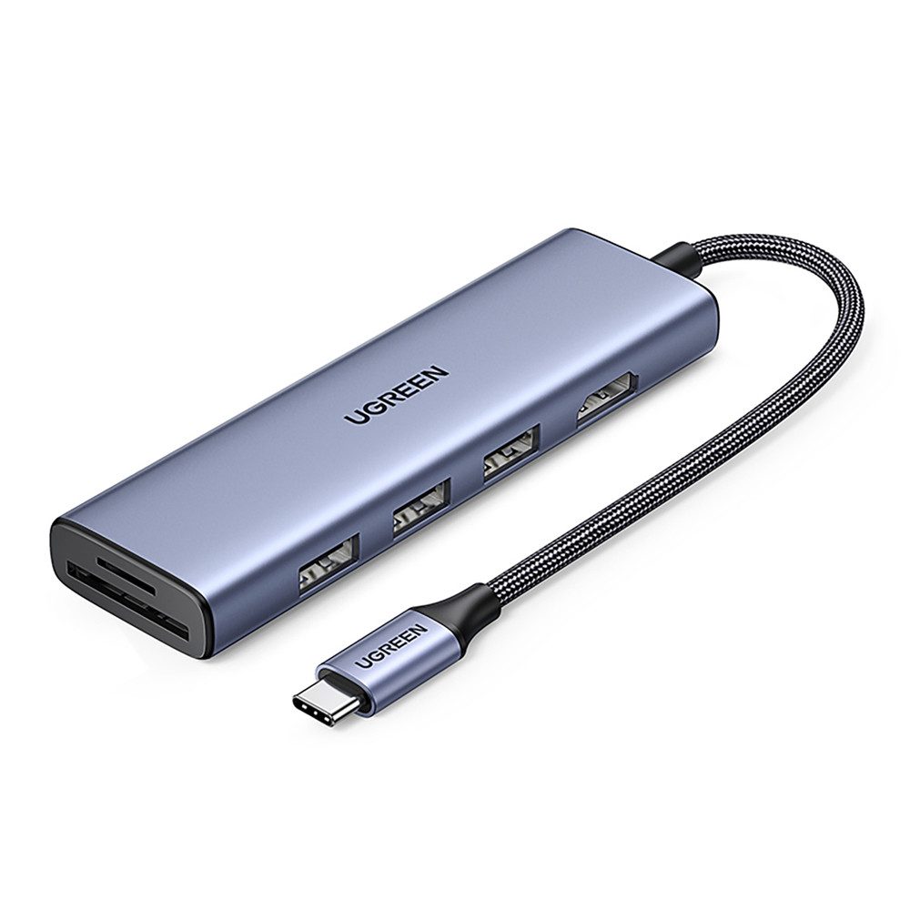 UGREEN Multiport-Adapter Anschlusserweiterung Kartenleser HUB (6-in-1, 6-in-1, HDMI 4K/30Hz, 5 Gbit/s, SD/TF, Aluminium)