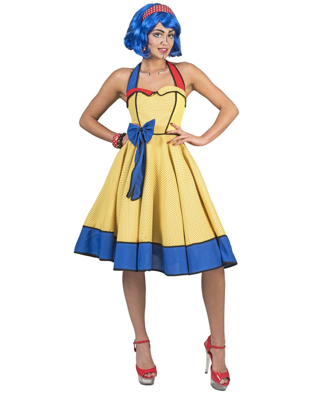 Funny Fashion Kostüm Pop Art Neckholder Kleid für Damen - Gelb Blau, 5 günstig online kaufen