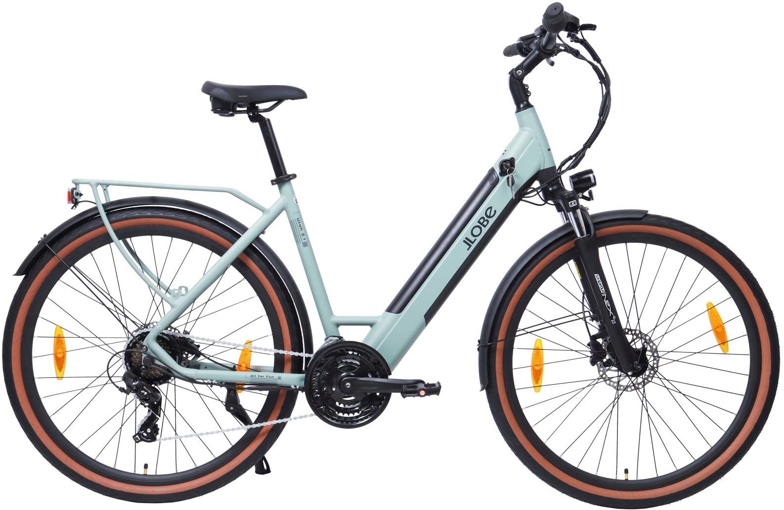 LLobe E-Bike Utah Lady 2.1, 21 Gang Shimano Shimano Tourney 21-Gang Kettenschaltung Schaltwerk, Kettenschaltung, Heckmotor, 461 Wh Akku, mit Bremslicht