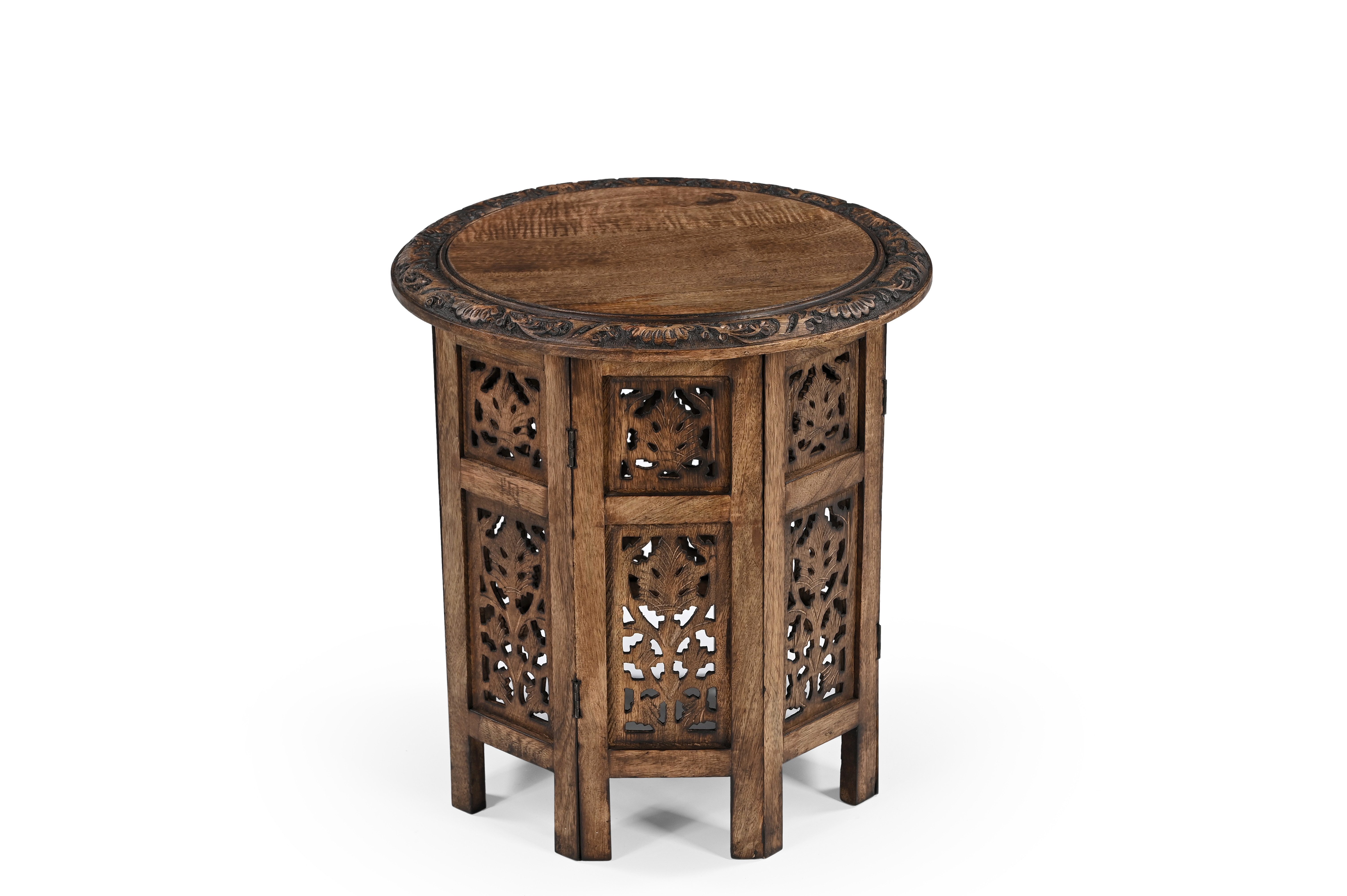 iAnanas Beistelltisch Mangoholz Massiv Sofatisch Dekotisch Wohnzimmertisch (1-St), Mangoholz handgeschnitzt Nachttisch 45x45 cm Sofatisch Wohnzimmertisch – Bild 2 von 5