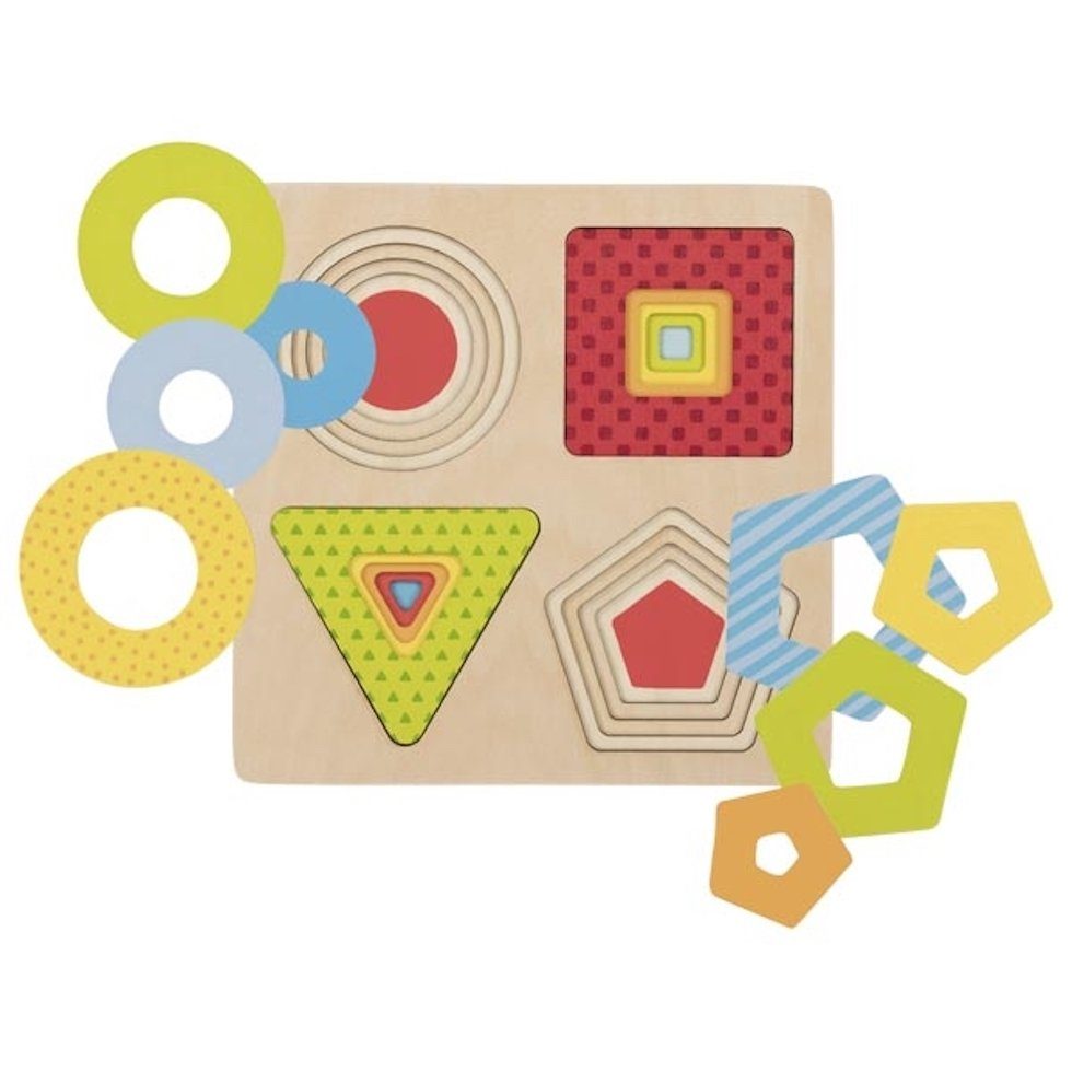 goki Rahmenpuzzle Schichtenpuzzle Formen Holz, 4 Schichten, 16 Puzzleteile, farbenfroh, anspruchsvoll, lehrreich, konzentrationssteigernd