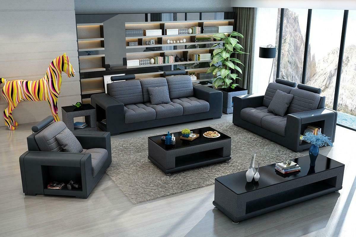 JVmoebel Sofa Moderne schwarz-rote Sofagarnitur 3+2+1 Wohnlandschaft Garnitur Neu, Made in Europe