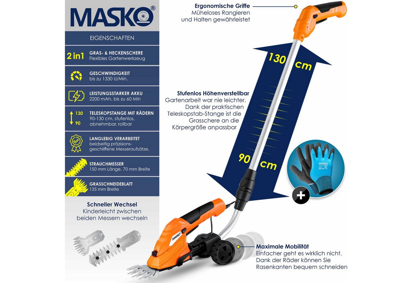 Thumbnail - MASKO Akku-Grasschere, (0 St), Grasschere Strauchschere Set mit Akku 7,2V 2000mA/h Ladegerät