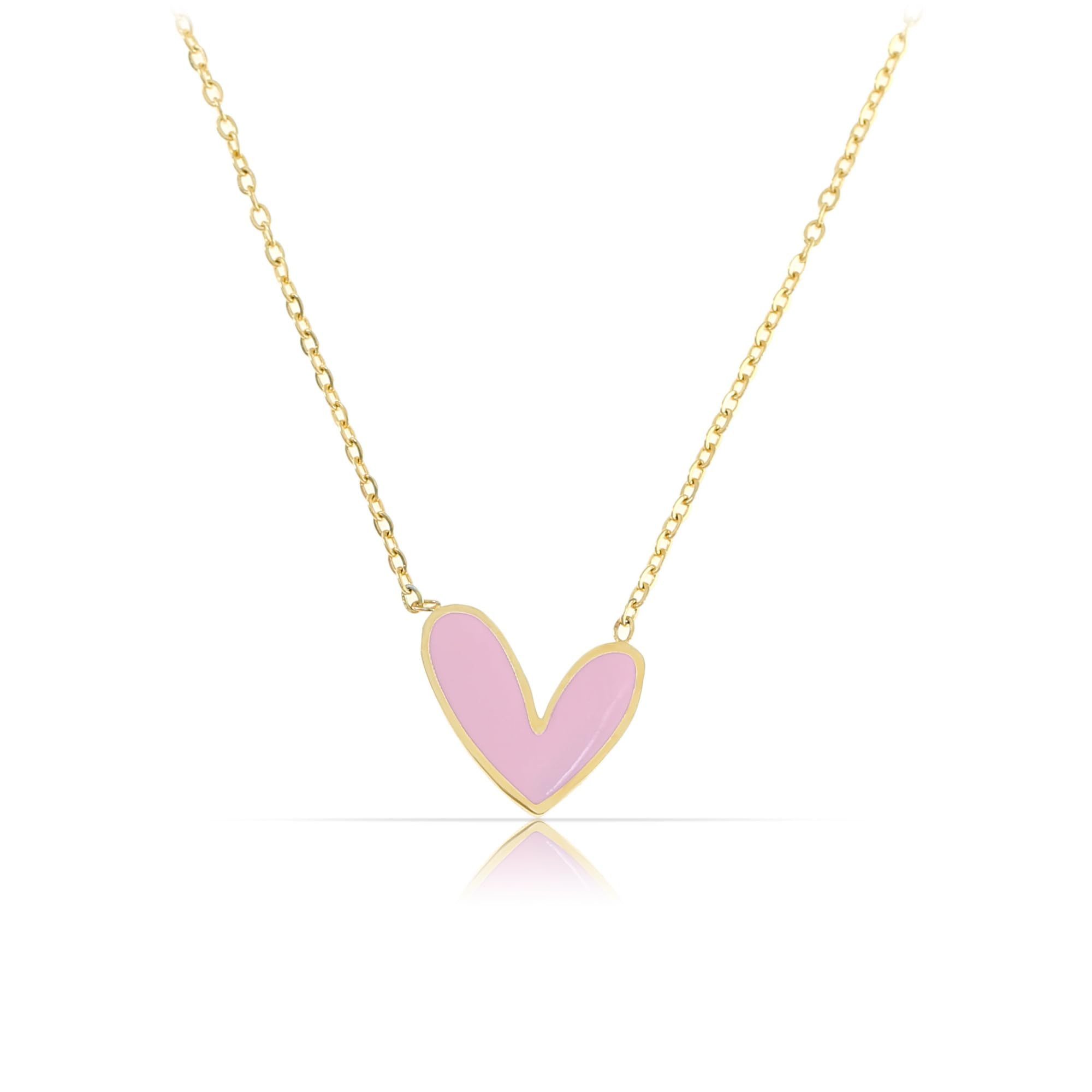 Made by Nami Kette mit Anhänger Herzkette Gold mit Pinkem/Schwarzen Herz aus Chirurgen Edelstahl, Geschenke für Frauen Wasserfester Schmuck Größe Verstellbar