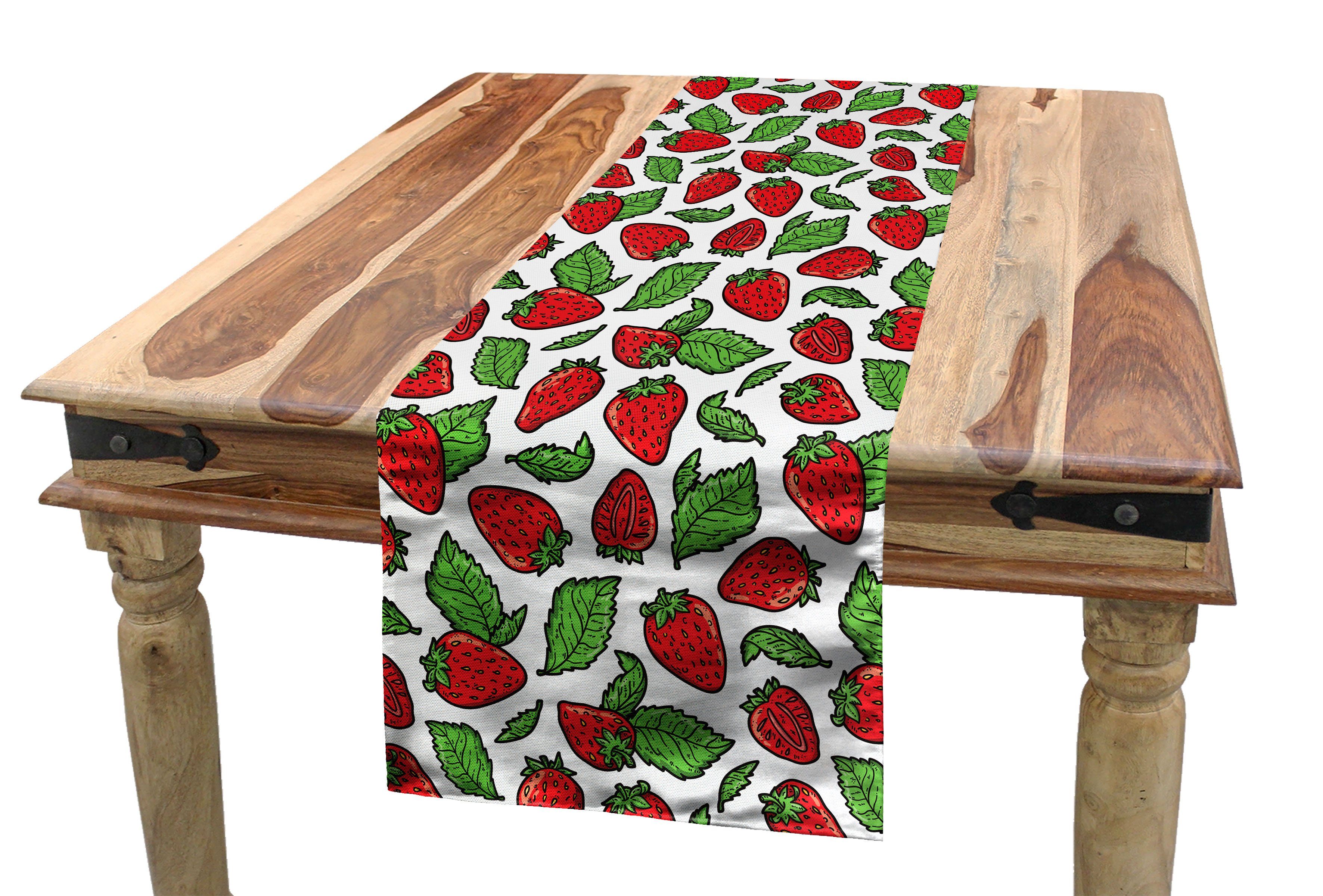 Abakuhaus Tischläufer Esszimmer Küche Rechteckiger Dekorativer Tischläufer, Obst Saftige Erdbeeren Blätter
