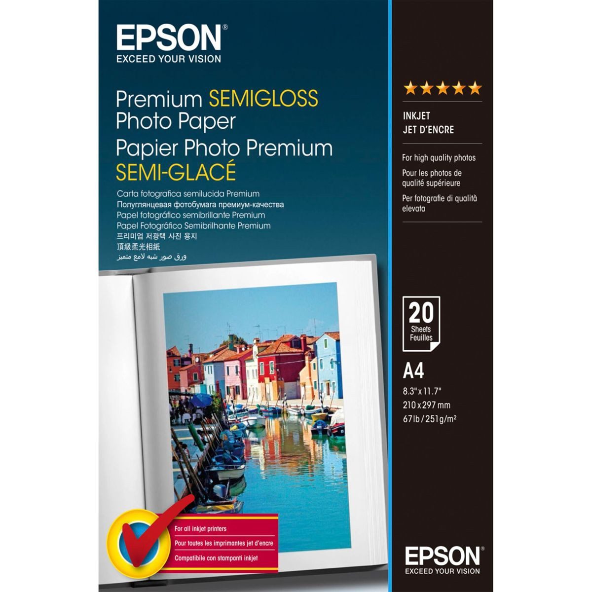 Epson Druckerpapier Premium Semigloss Photo A 4, 251 g, 20 Blatt S