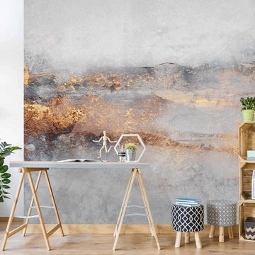 Bilderdepot24 Vliestapete Abstrakt Gold-Grauer Nebel Tapete Wanddeko Modern Kunst, Glatt, Matt, (Inklusive Gratis-Kleister oder selbstklebend), Wohnzimmer Schlafzimmer Küche Flur Fototapete Motivtapete Wandtapete