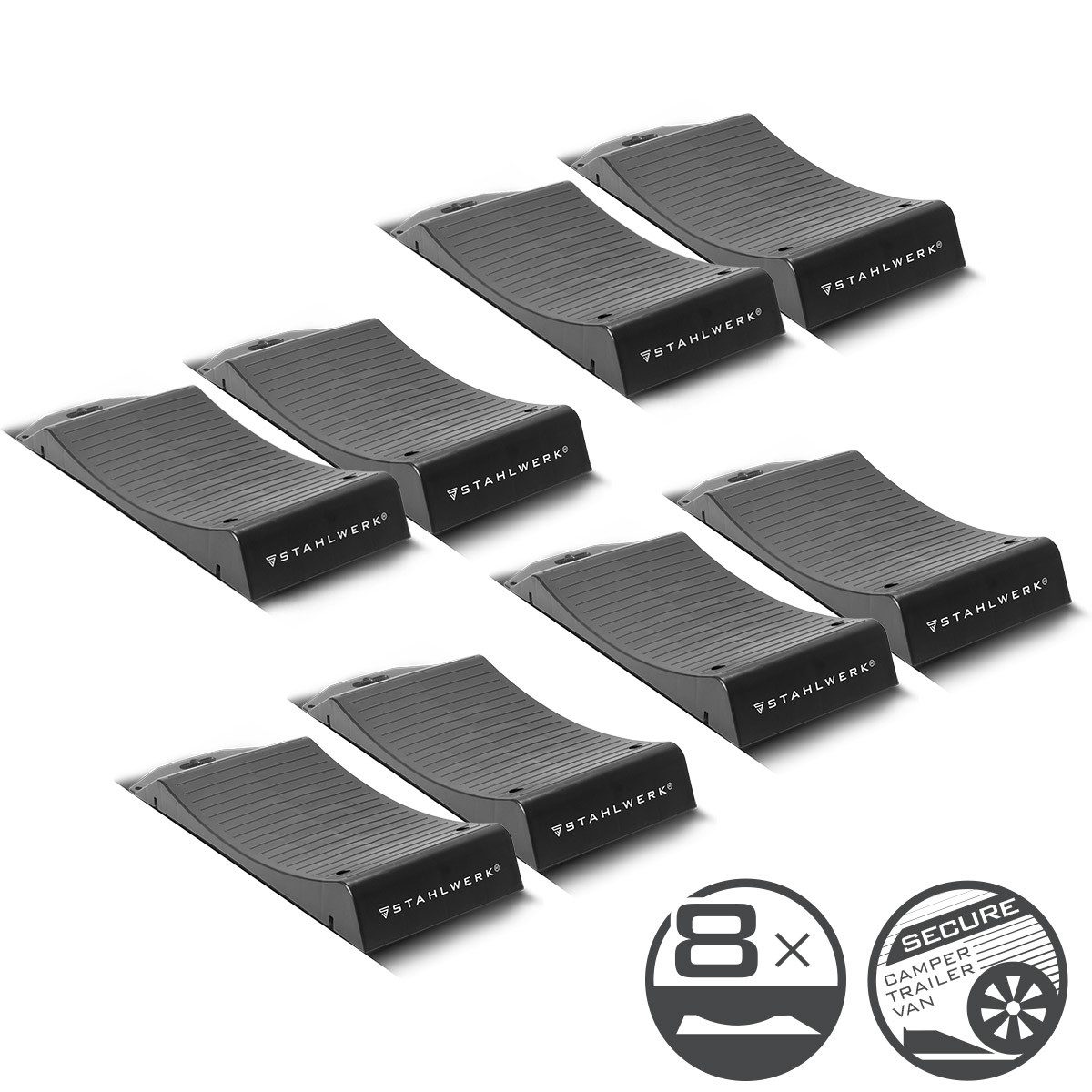 STAHLWERK Auffahrrampe Reifenschoner Standplatten GT-18 ST 8er Set Reifenschuhe Unterlegkeil