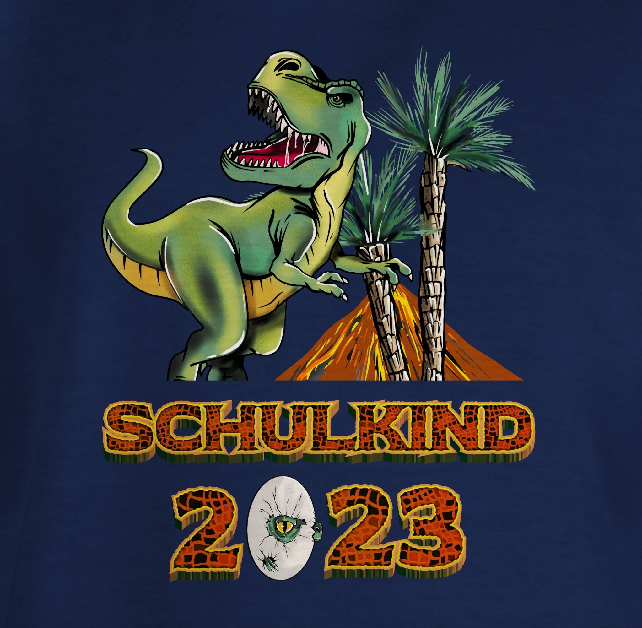 2023 Schulanfang Blau T-Shirt 1 T-Rex Geschenke Shirtracer Navy Dino Schulkind Dinosaurier Junge Einschulung
