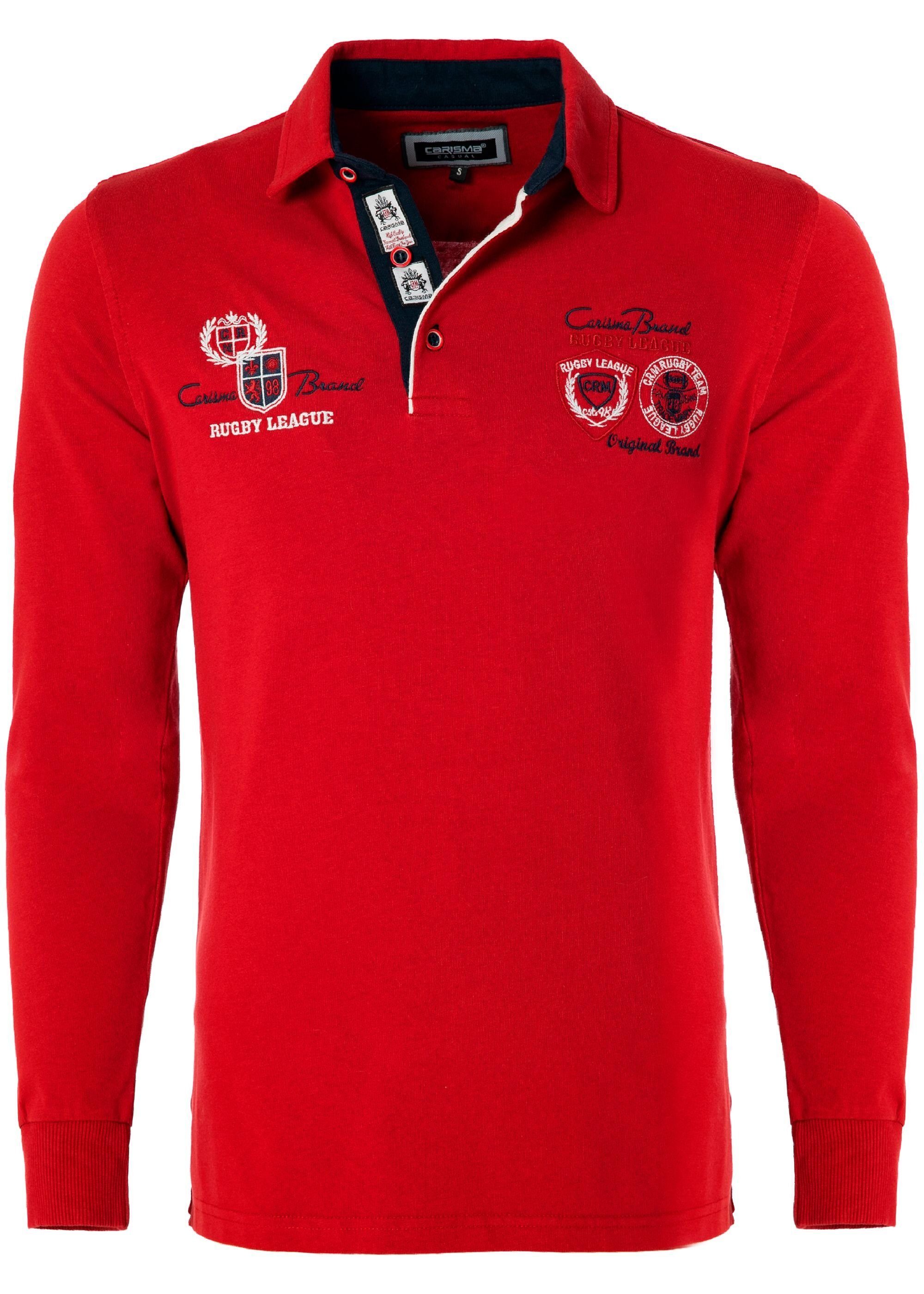 mit Stickerei Rugby Red Poloshirt Team CARISMA