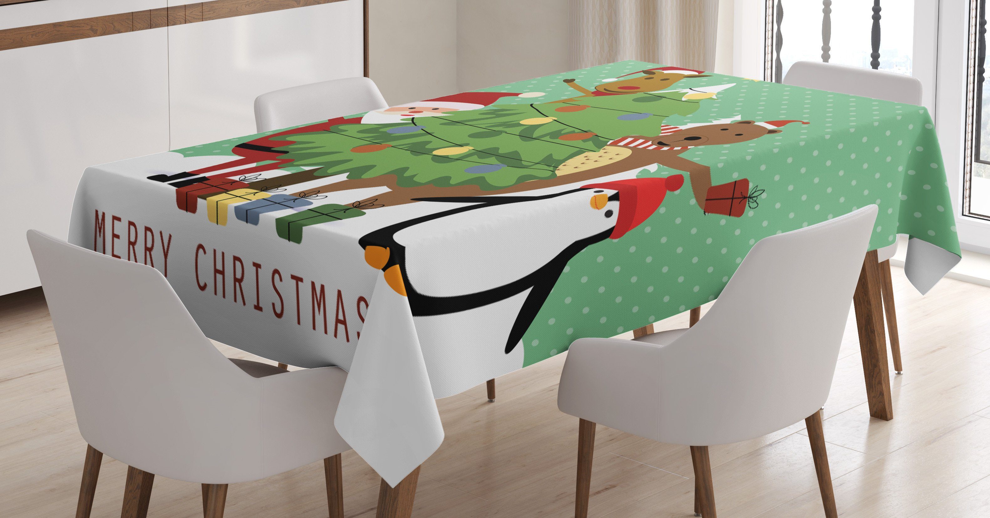 Abakuhaus Tischdecke Farbfest Waschbar Für den Außen Bereich geeignet Klare Farben, Weihnachten Sankt-Bär Deer Penguin