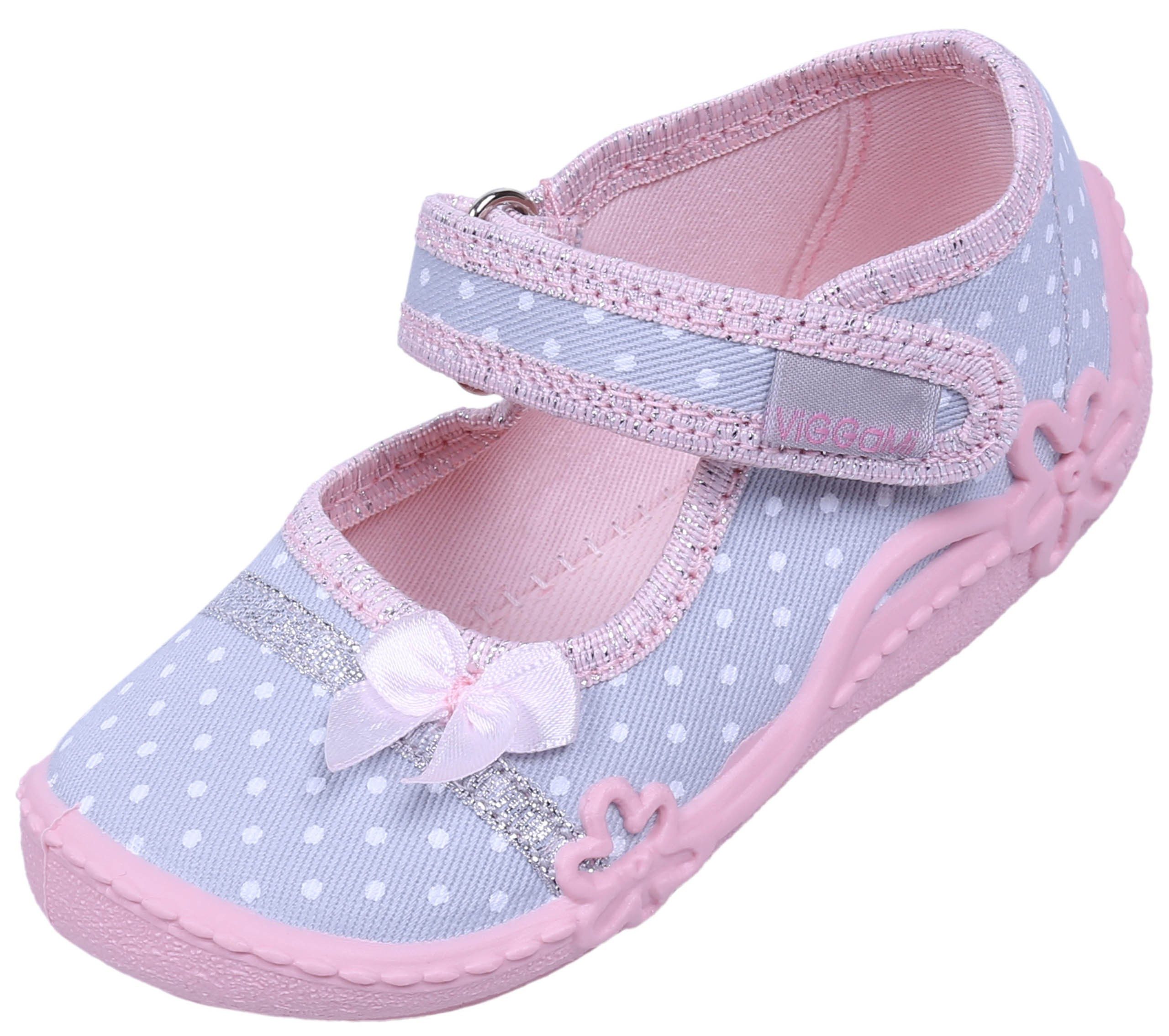 Pink-graue Mädchenschuhe weiß getupft, Klettverschluss AURELKA 18 EU Babystiefel