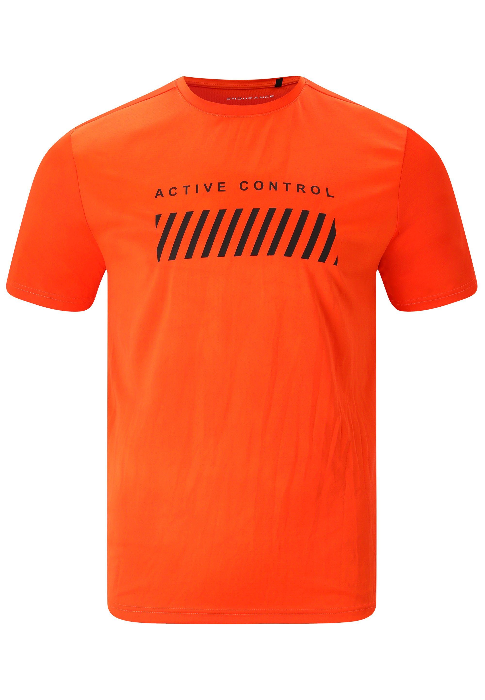 Funktionsshirt ENDURANCE trendigem Frontprint (1-tlg) Newmand orange mit