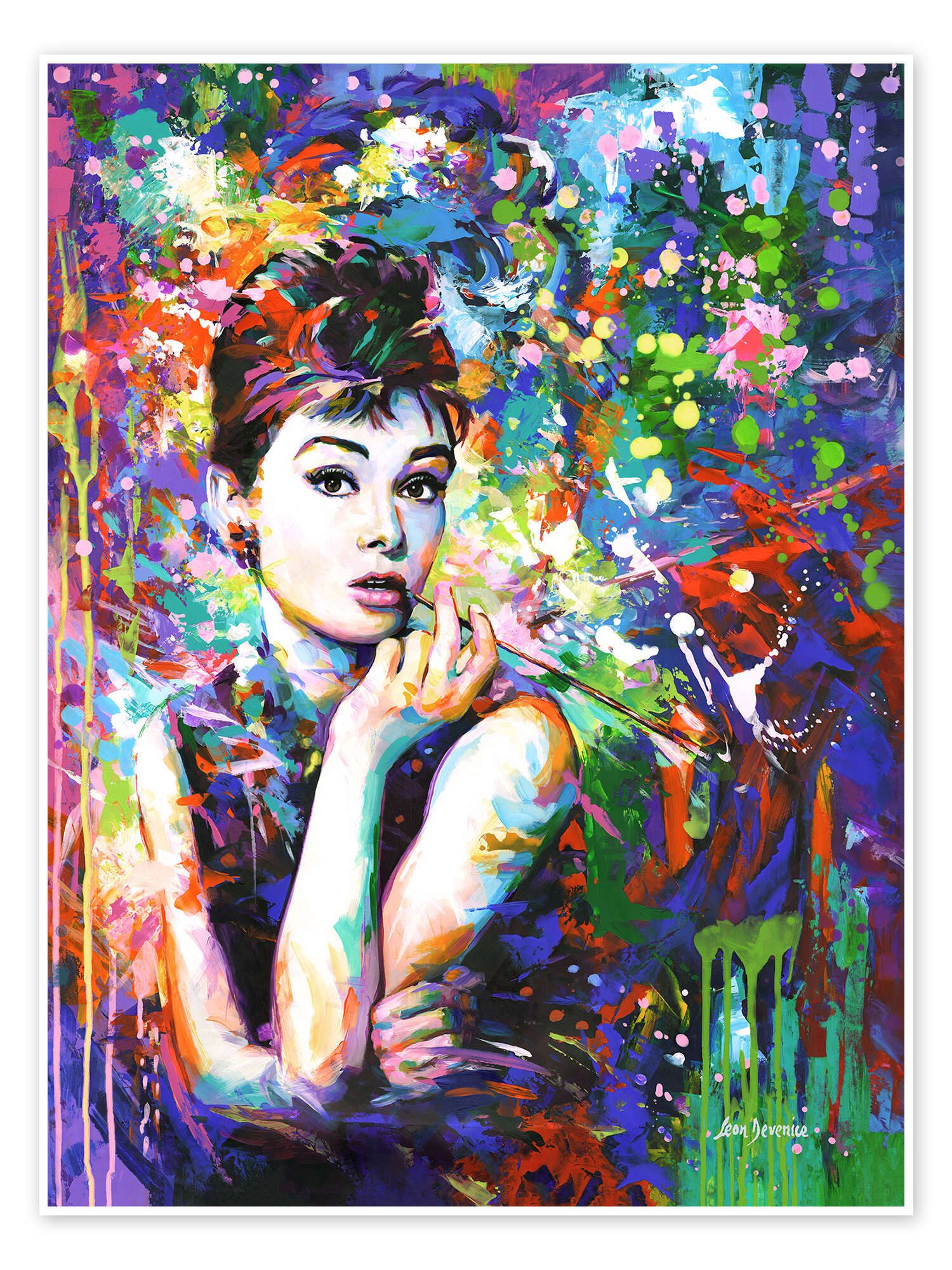 Posterlounge Wandbild Audrey Hepburn, modernes Porträt, Leon Devenice, erhältlich als Poster, Leinwandbild, Wandsticker oder Acrylglasbild