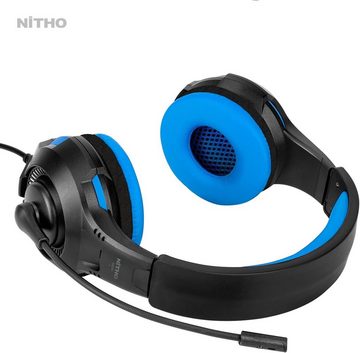 NITHO NX200 Gaming Gaming-Headset (Gaming Headset mit Hochklappbares Mikrofon, Stereo Surround Kopfhörer mit Hochklappbares Mikrofon RGB Lichteffekt)