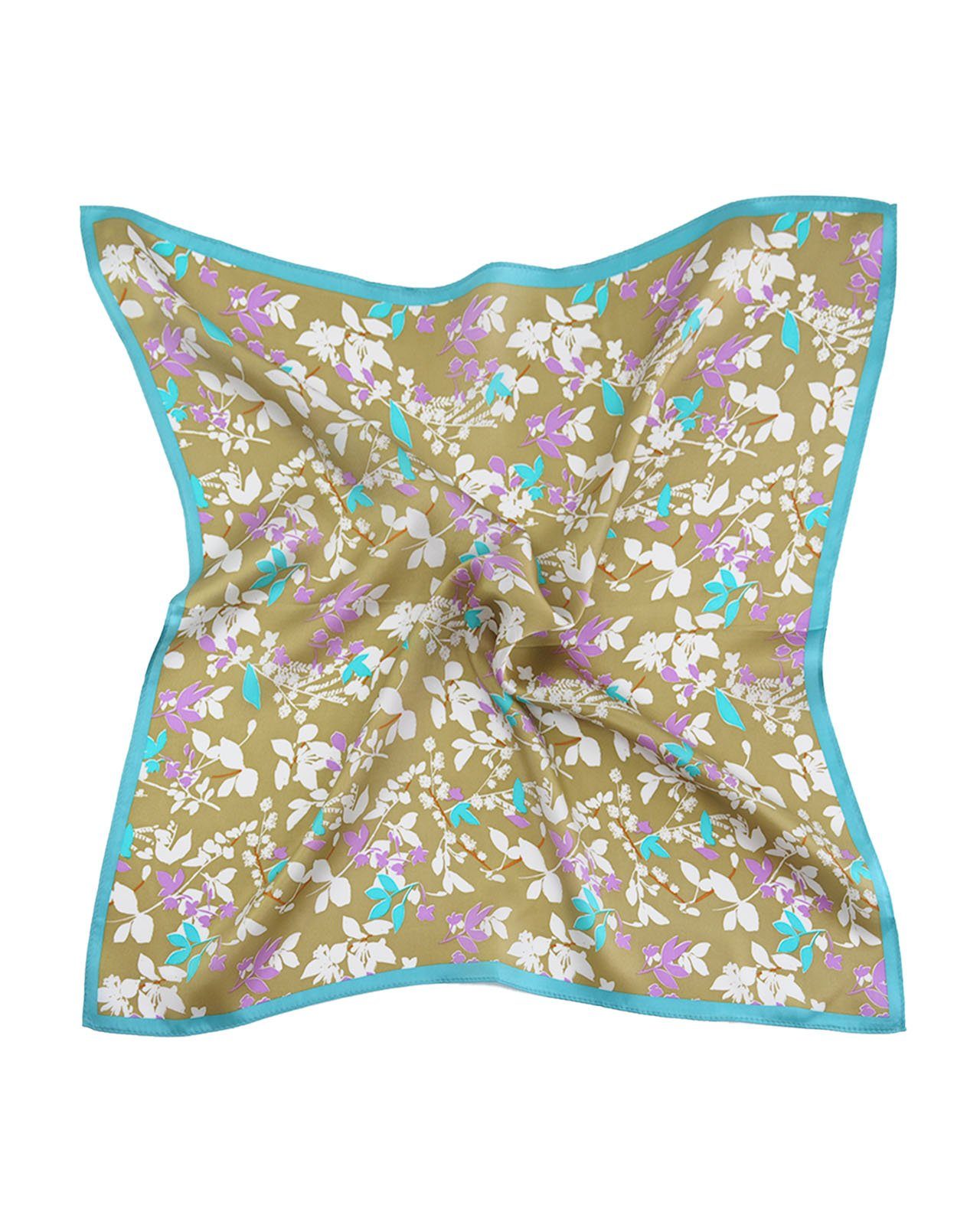 MayTree Seidentuch quadratisch Blütenzweige, türkis, gold, lila, Nickituch, günstig online kaufen